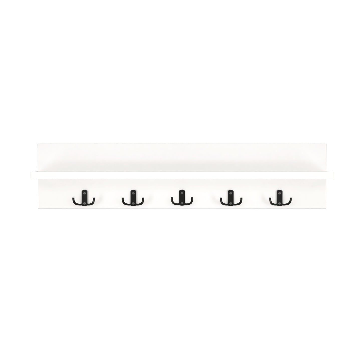 Wall Mounted Coat Rack with Shelf- White. 80cm Wooden Hanger. 5 Double Hooks.