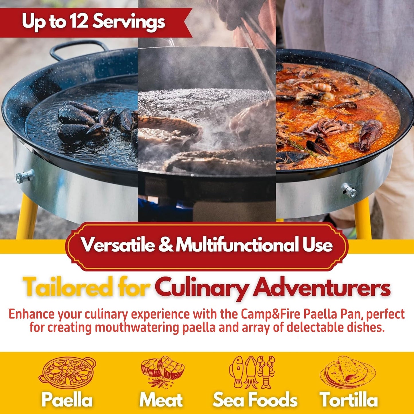 Enamelled Paella Pan. Non-Stick Carbon Steel with Silicone Handles.