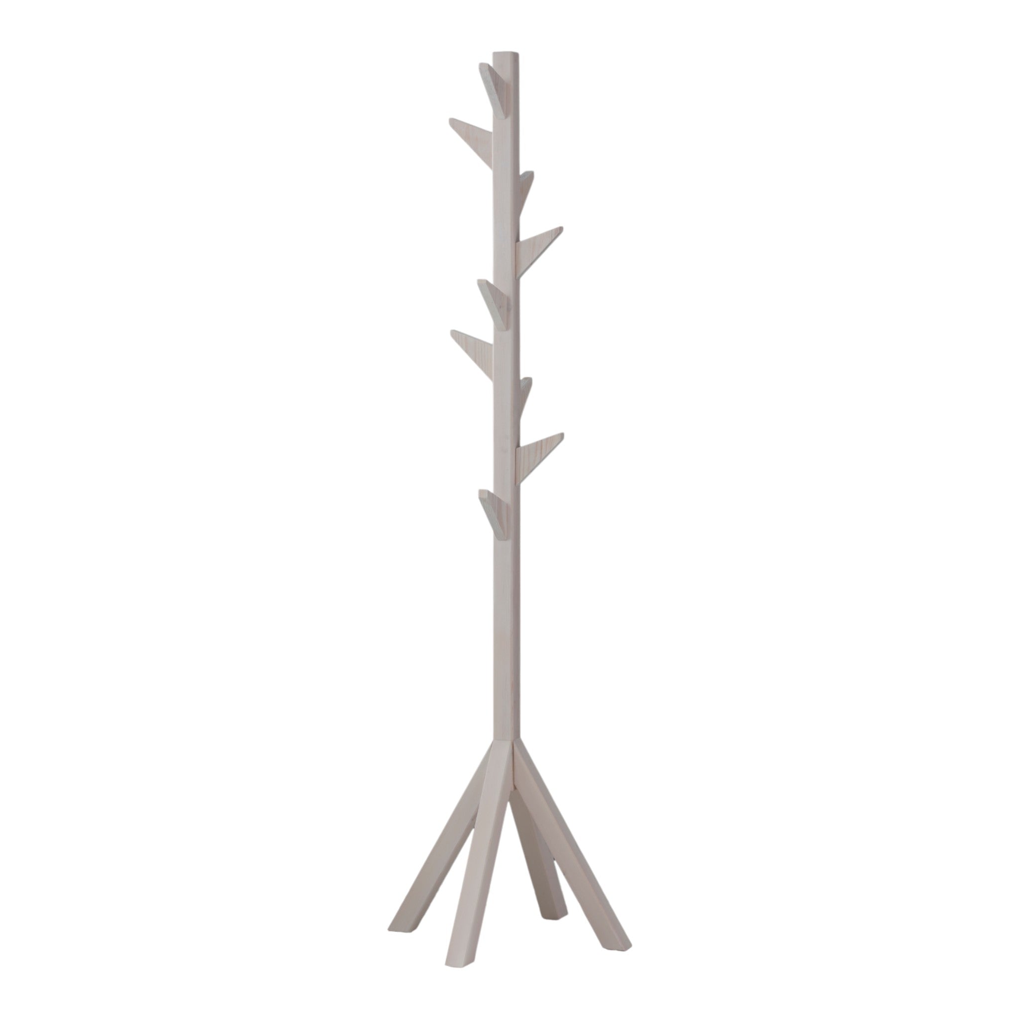 Coat Rack Stand - White. Freestanding Wooden Coat Hanger with 9 Hooks. Sturdy Coat Tree.