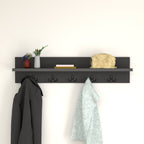 Wall Mounted Coat Rack with Shelf - Anthracite. 80cm Wooden Hanger. 5 Double Hooks.
