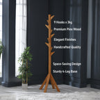 Coat Rack Stand - Oak. Freestanding Wooden Coat Hanger with 9 Hooks. Sturdy Coat Tree.