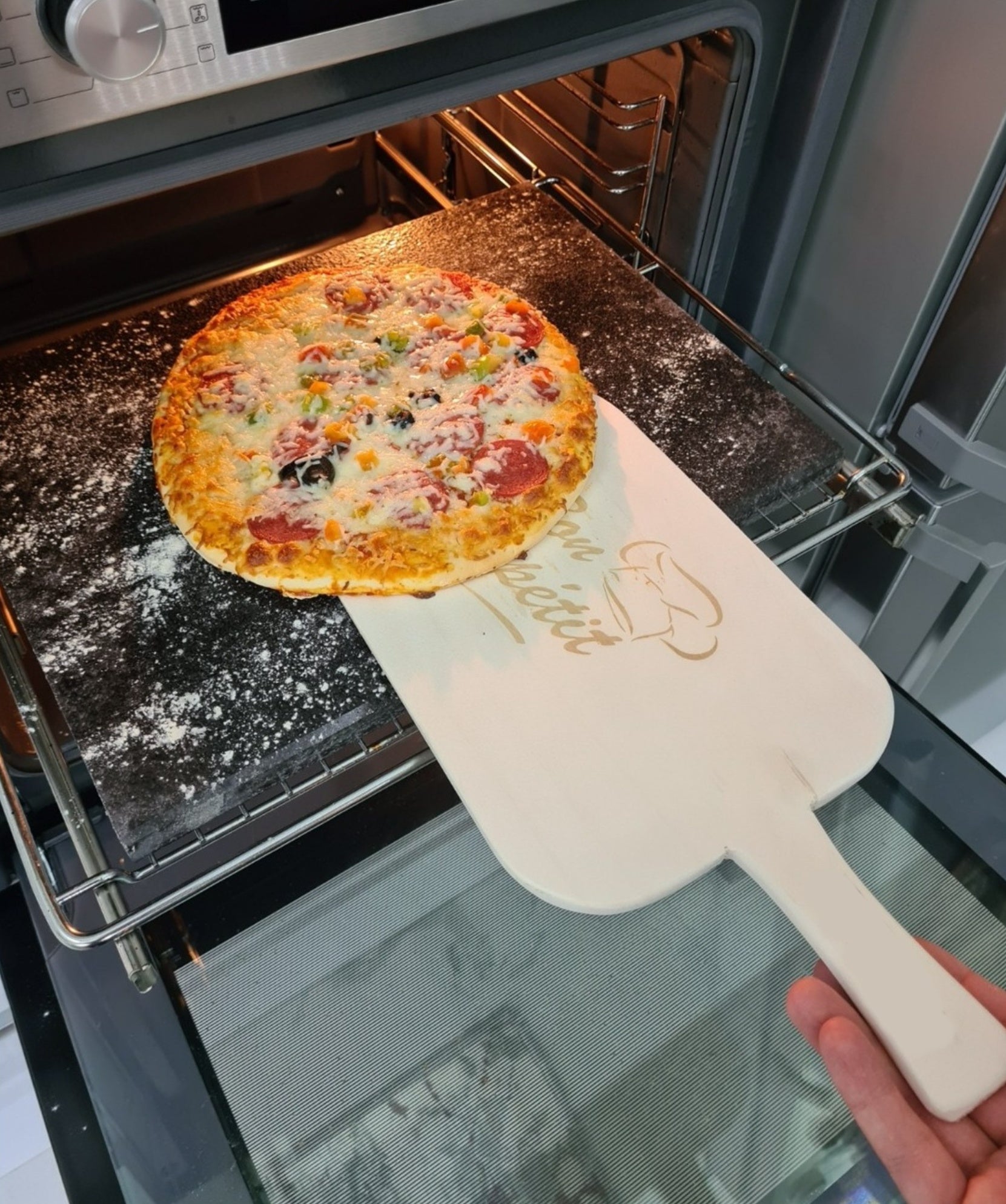 Pizza Baking Stone with Wooden Peel – Multi-Purpose Lava Stone for Oven & BBQ