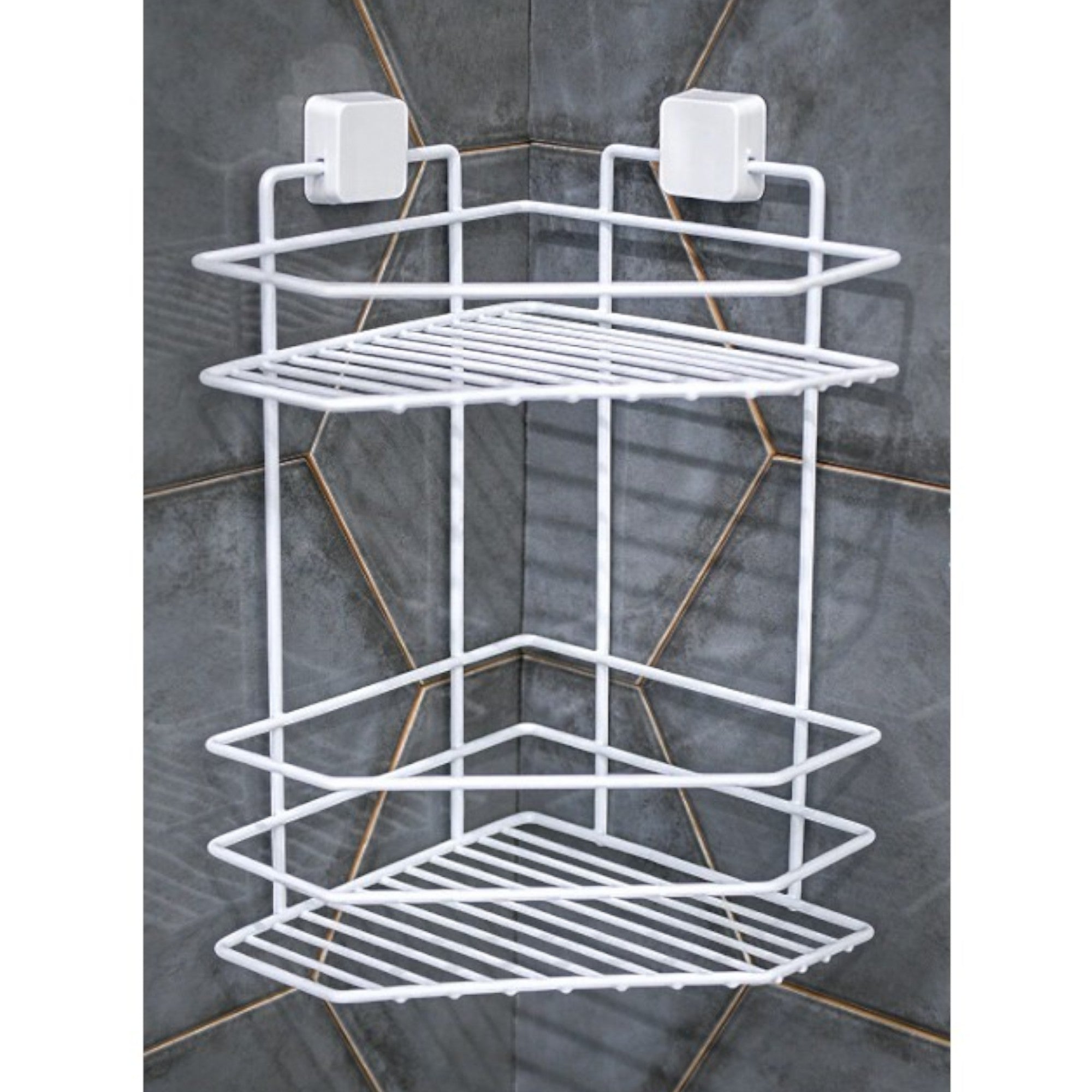 2-Tier Corner Shower Shelf – Metal No-Drill Adhesive Bathroom Caddy