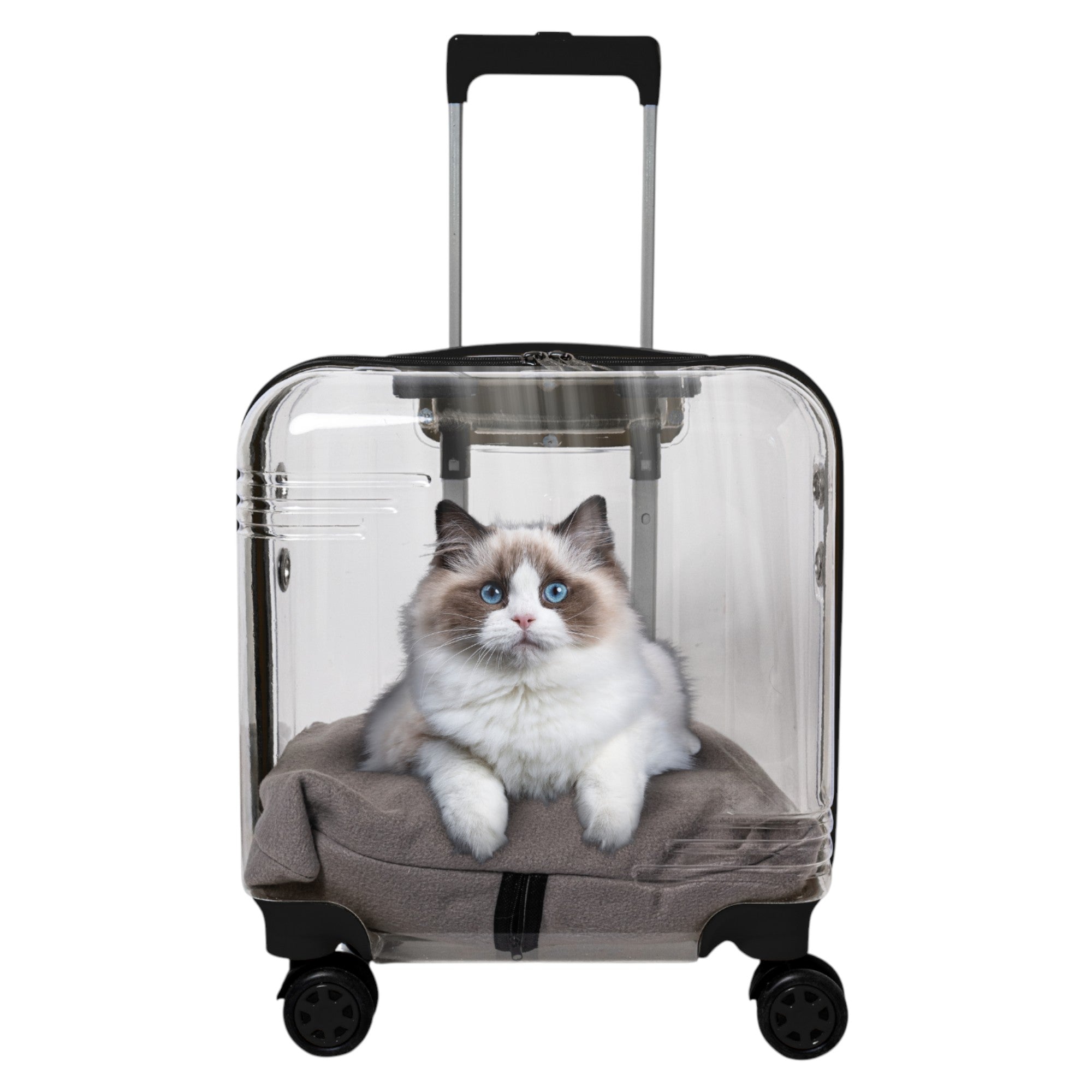 Pet Travel Luggage – Transparent Design with Smooth 360° Wheels for Dogs & Cats
