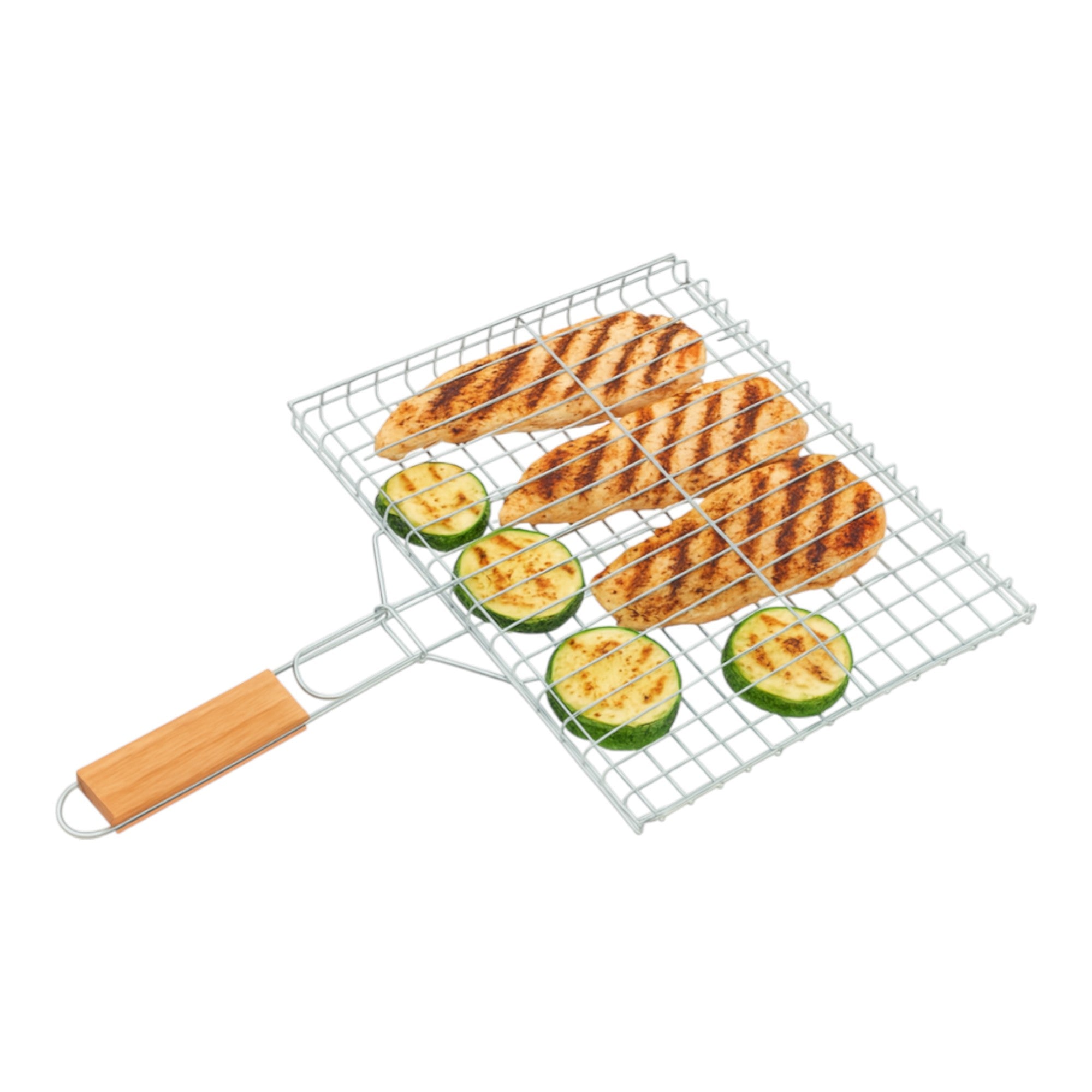 Stainless Steel Portable BBQ Grill Basket – Foldable Mesh with Easy-Grip Handle