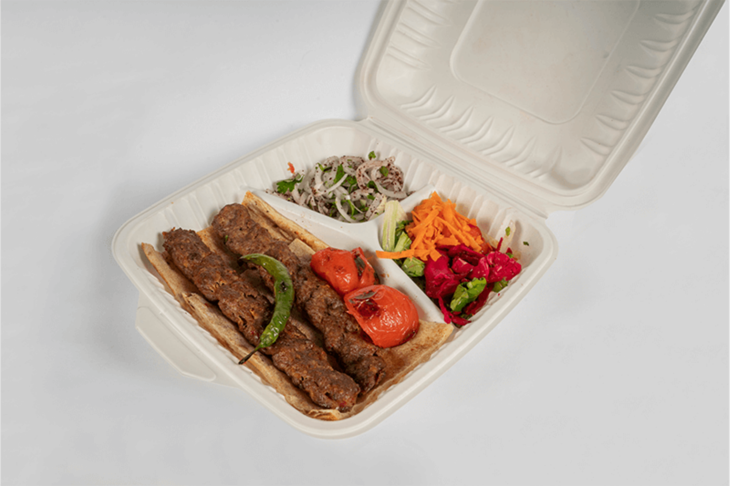 3 Compartment Large Takeaway Boxes. Square (24x24) Eco-Friendly Food Containers.