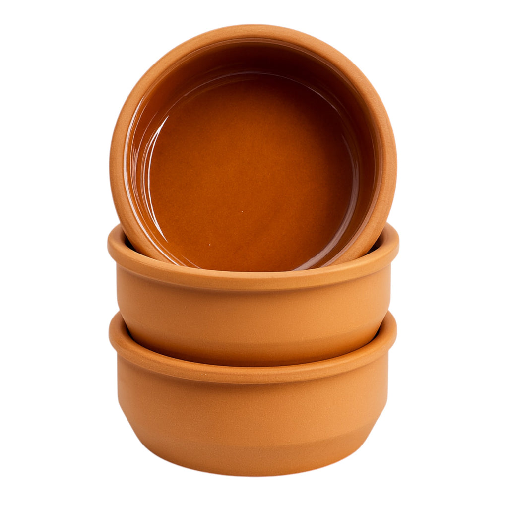 Set of 3 Terracotta Tapas Dishes Set 200ml (12cm) – Ovenproof Clay Ramekins