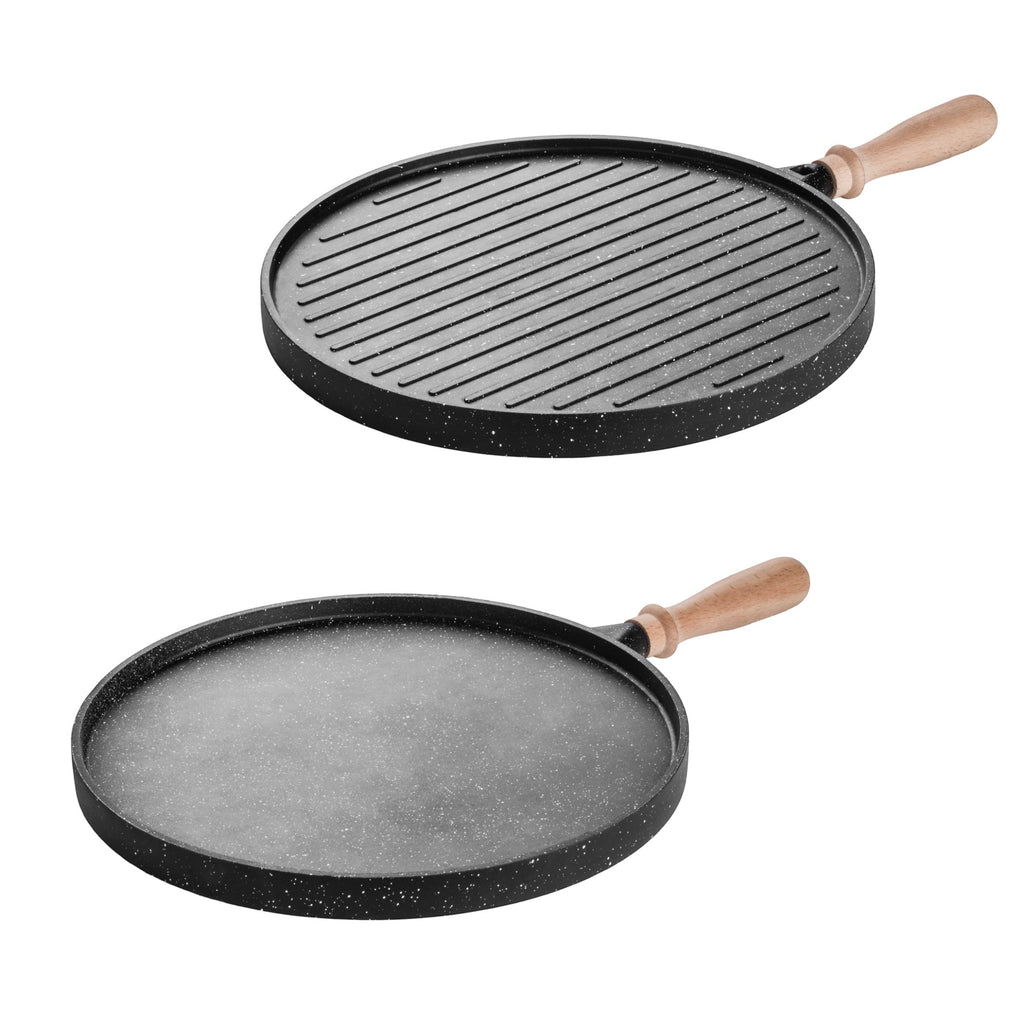 35cm Double-Sided Granite Griddle Pan | Non-Stick, Oven-Safe Grill Plate with Detachable Handle