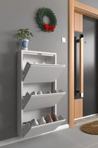 Slim Metal Shoe Cabinet White – Compact 3-Tier Shoe Rack for Space-Saving Storage