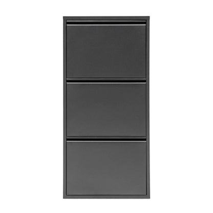 Slim Metal Shoe Cabinet Anthracite – Compact 3-Tier Shoe Rack for Space-Saving Storage