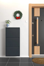 Slim Metal Shoe Cabinet Anthracite – Compact 3-Tier Shoe Rack for Space-Saving Storage