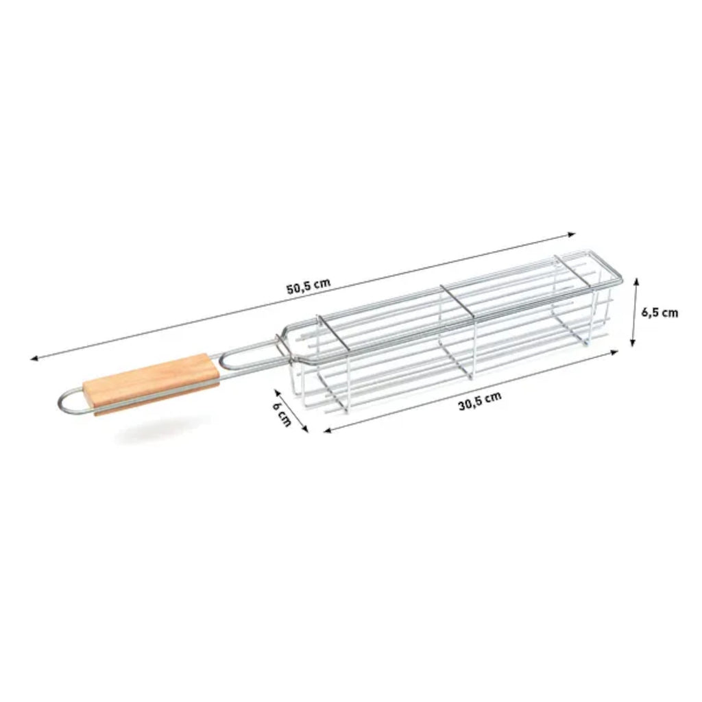 Stainless Steel Vegetable Grill Cage – Long Side-Opening BBQ Basket with Handle