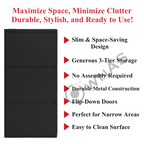 Slim Metal Shoe Cabinet Black – Compact 3-Tier Shoe Rack for Space-Saving Storage