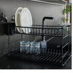 2-Tier Metal Dish Drainer Rack – Rustproof Drying Rack with Drip Tray & Utensil Holder
