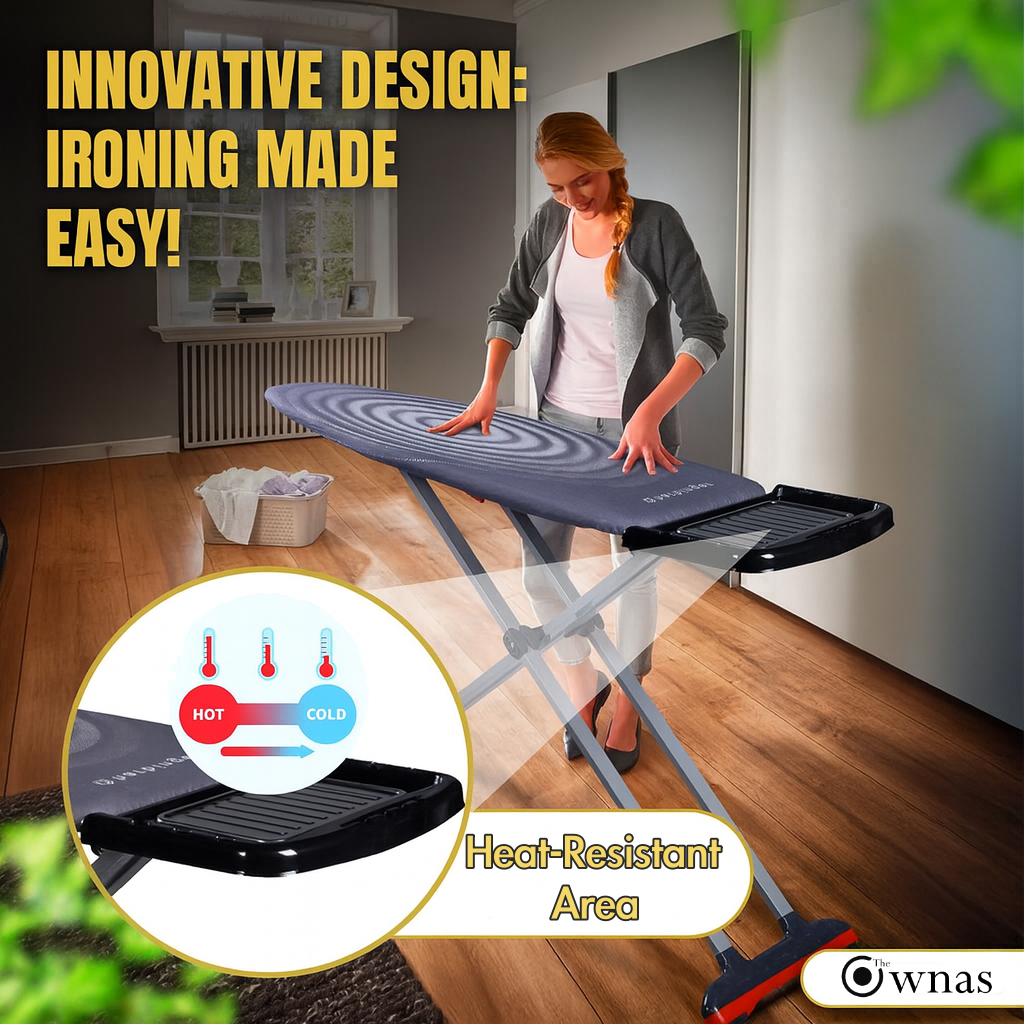 Extra-Large Ironing Board 127×46cm – Height Adjustable, Foldable with Steam Unit Holder.