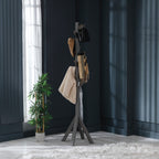 Coat Rack Stand - Anthracite. Freestanding Wooden Coat Hanger with 9 Hooks. Sturdy Coat Tree.