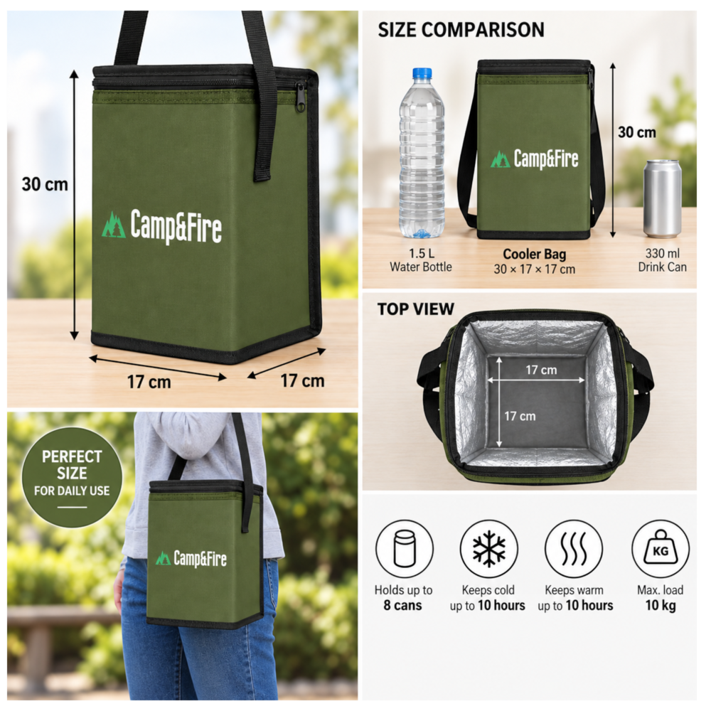 Camp&Fire 6L Insulated Lunch Bag – Thermal Cooler Bag with Zip Closure
