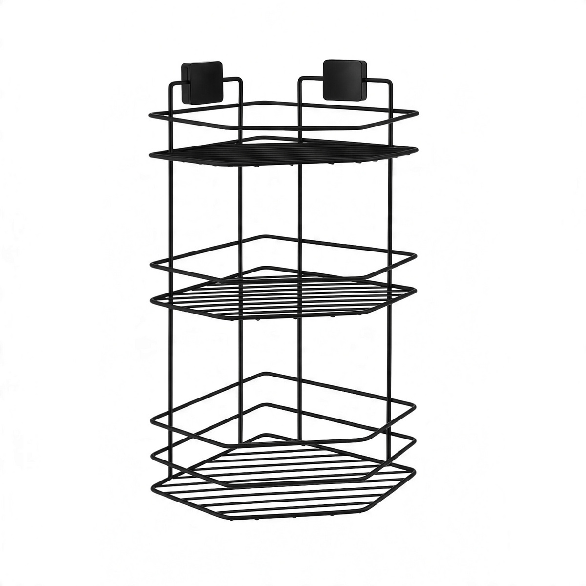TheOwnas 3 tier black metal corner shower caddy with adhesive wall mounting for bathroom storage.