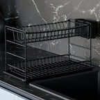 2-Tier Metal Dish Drainer Rack – Rustproof Drying Rack with Drip Tray & Utensil Holder
