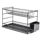 2-Tier Metal Dish Drainer Rack – Rustproof Drying Rack with Drip Tray & Utensil Holder