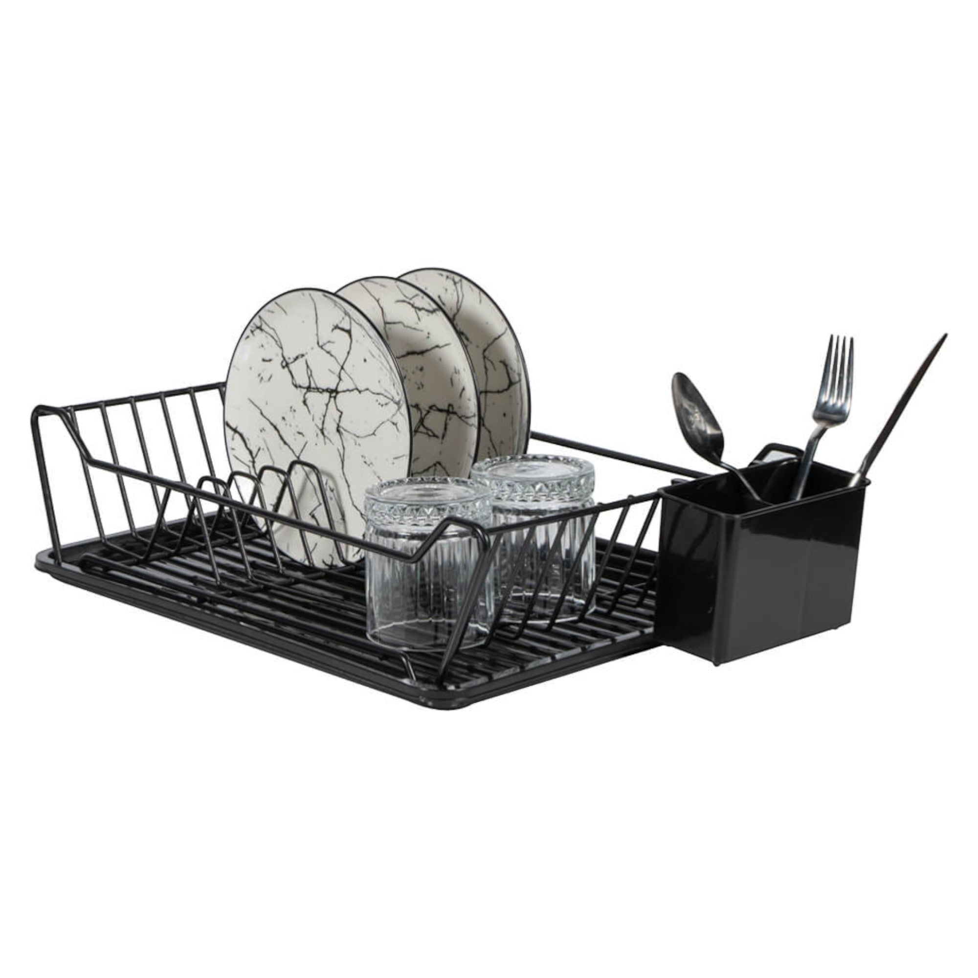 Large Flat Dish Drainer Rack with Drip Tray & Cutlery Holder – Metal Kitchen Rack