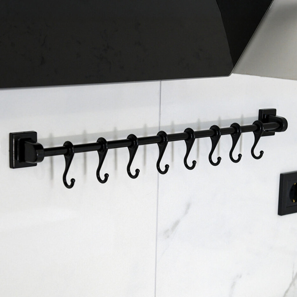 Kitchen Utensil Hanging Rail – 8 Hooks Wall Mounted 56cm No Drill Storage Rack for Kitchen & Bathroom