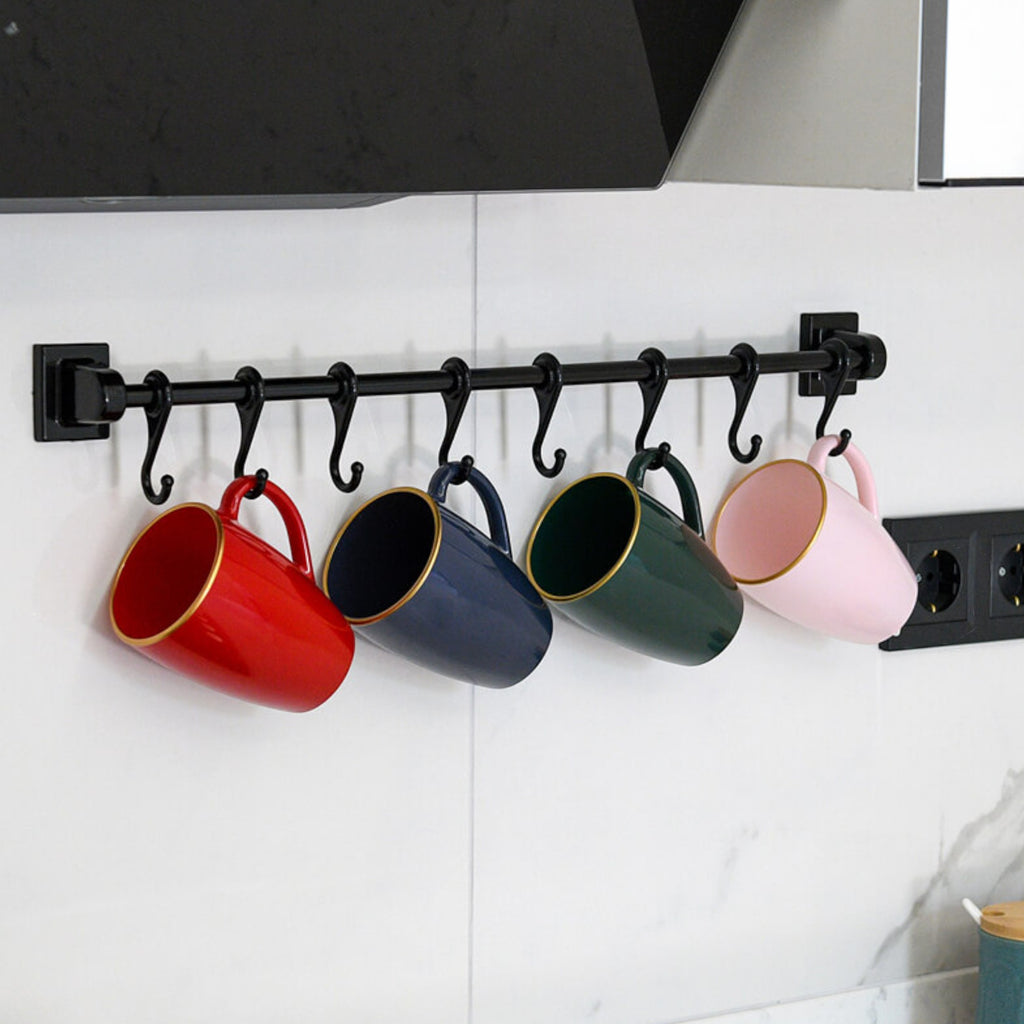 Kitchen Utensil Hanging Rail – 8 Hooks Wall Mounted 56cm No Drill Storage Rack for Kitchen & Bathroom