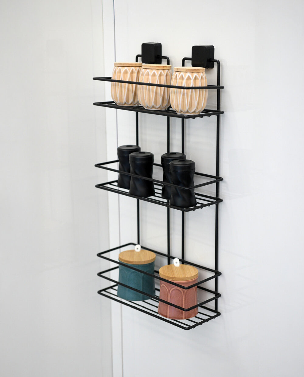 3-Tier Bathroom Rectangular Shower Caddy – No Drill Adhesive Wall-Mounted Metal Bathroom Organiser