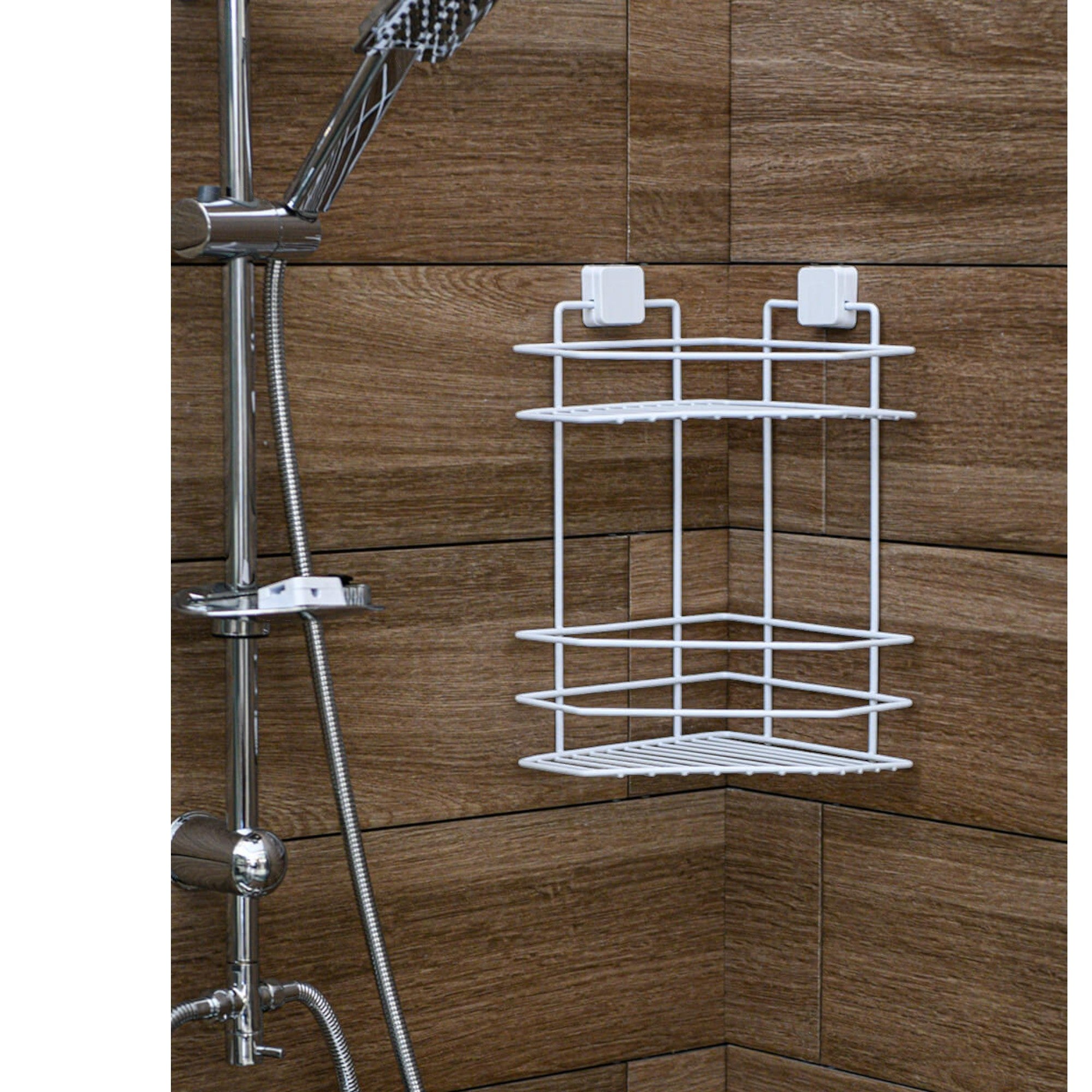 2-Tier Corner Shower Shelf – Metal No-Drill Adhesive Bathroom Caddy