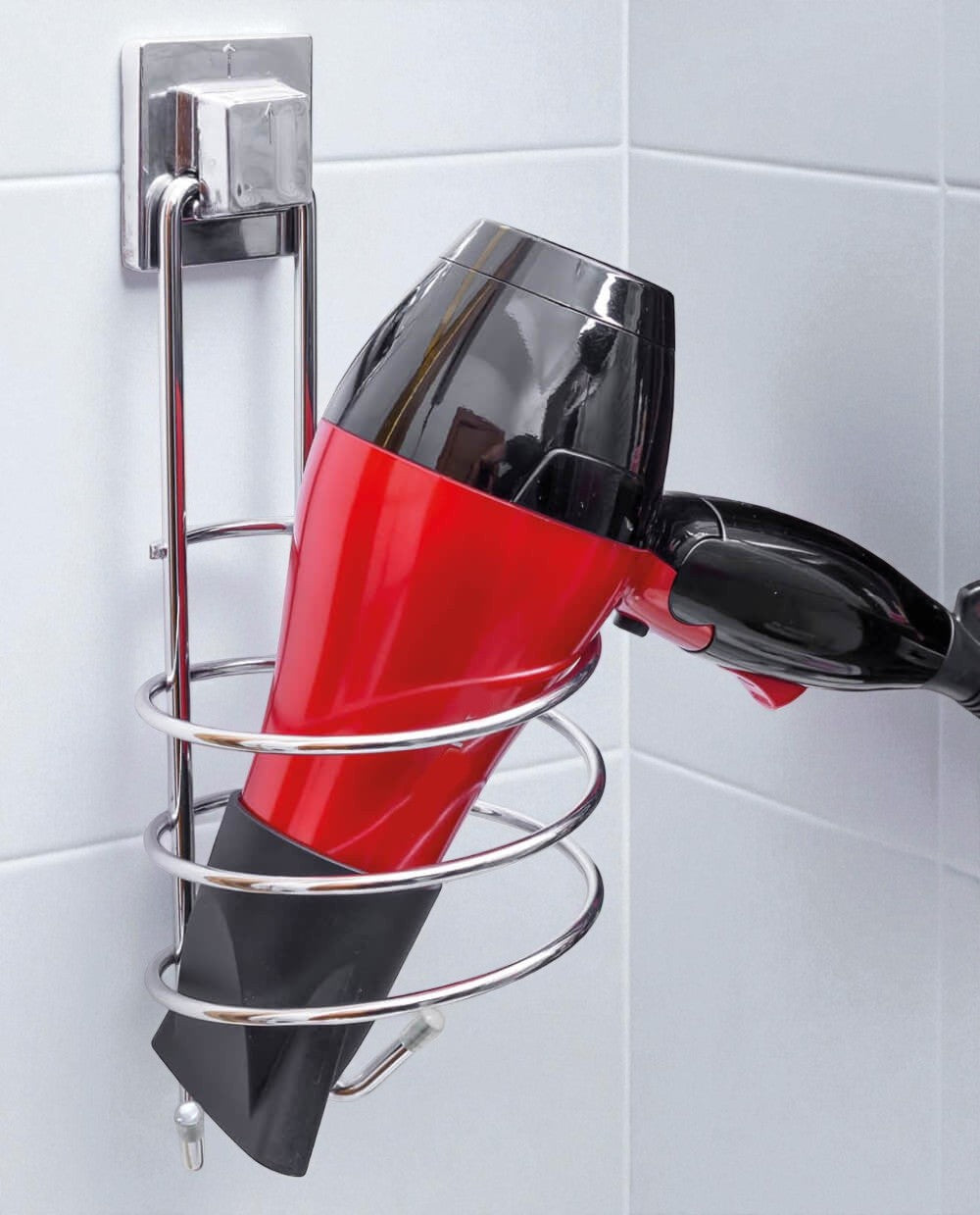 Wall-Mounted Hair Dryer Holder – Spiral Rack with Adhesive, No Drilling Needed