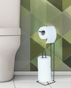 Freestanding Black Toilet Paper Holder with Storage – Metal Bathroom Stand