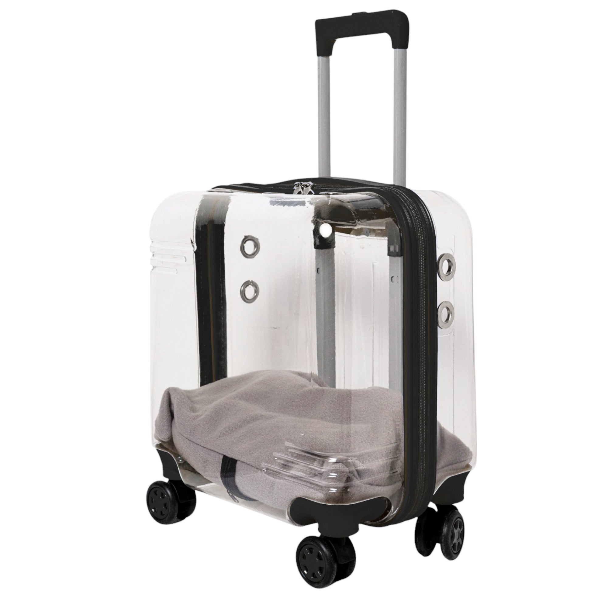 Pet Travel Luggage – Transparent Design with Smooth 360° Wheels for Dogs & Cats