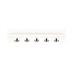Wall Mounted Coat Rack with Shelf- White. 80cm Wooden Hanger. 5 Double Hooks.