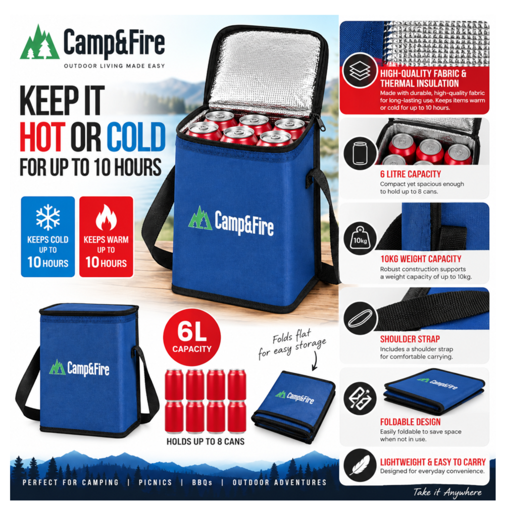 Camp&Fire 6L Insulated Lunch Bag – Thermal Cooler Bag with Zip Closure