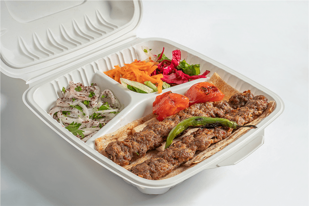 3 Compartment Large Takeaway Boxes. Square (24x24) Eco-Friendly Food Containers.