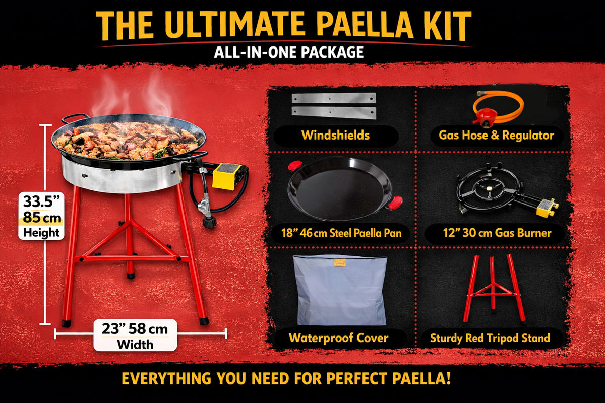 Camp&Fire 46cm Paella Cooking Set – 12 Servings, Gas Burner & Tripod