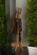 Coat Rack Stand - Oak. Freestanding Wooden Coat Hanger with 9 Hooks. Sturdy Coat Tree.