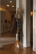 Coat Rack Stand - Oak. Freestanding Wooden Coat Hanger with 9 Hooks. Sturdy Coat Tree.
