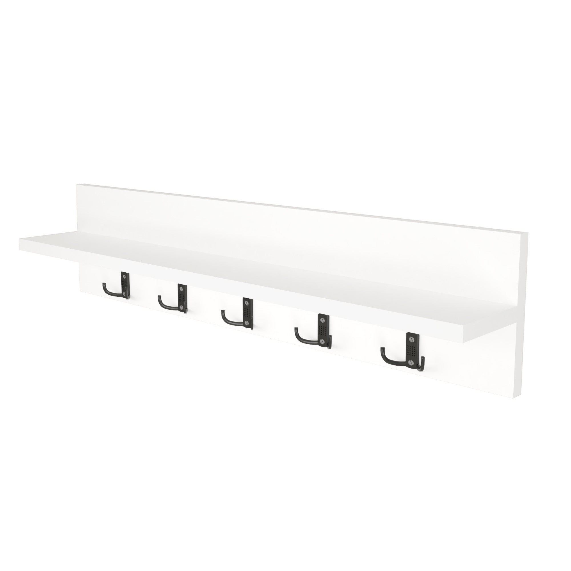 Wall Mounted Coat Rack with Shelf- White. 80cm Wooden Hanger. 5 Double Hooks.