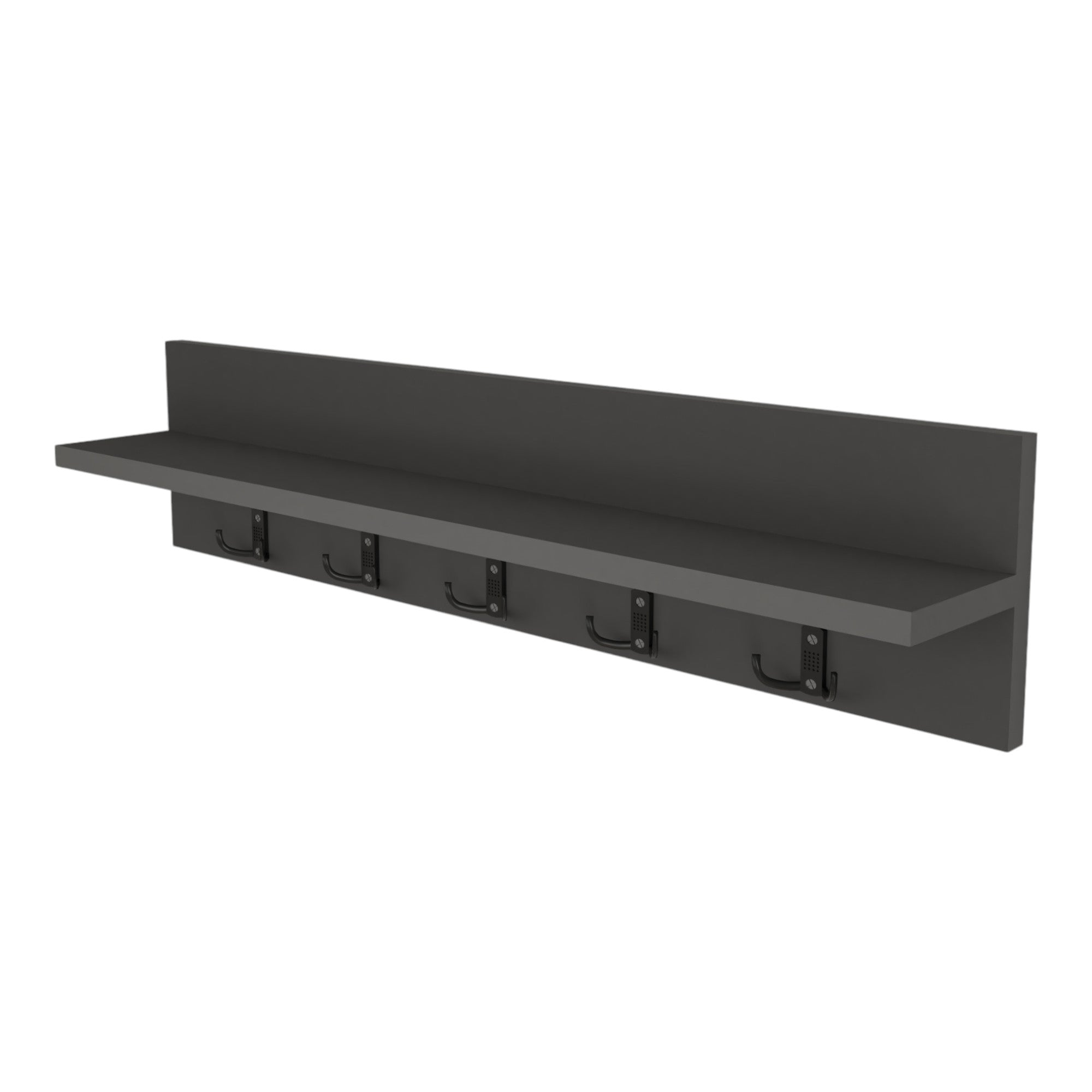 Wall Mounted Coat Rack with Shelf - Anthracite. 80cm Wooden Hanger. 5 Double Hooks.