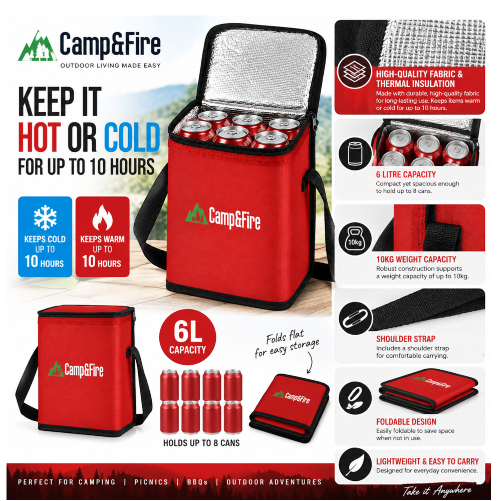 Camp&Fire 6L Insulated Lunch Bag – Thermal Cooler Bag with Zip Closure