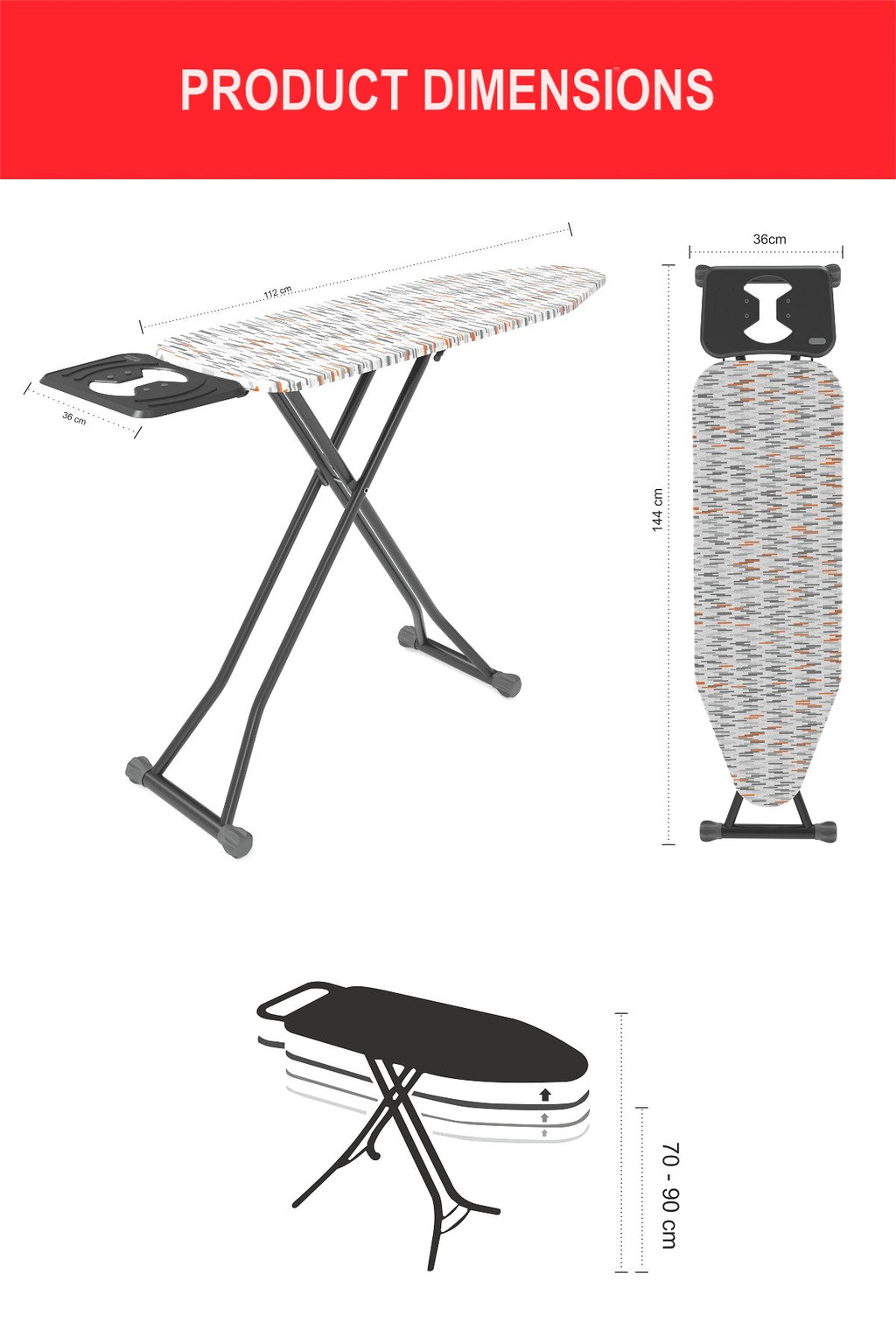 Ironing Board Table – 36x112cm with Steam Iron Rest & Heat-Resistant Cotton Cover