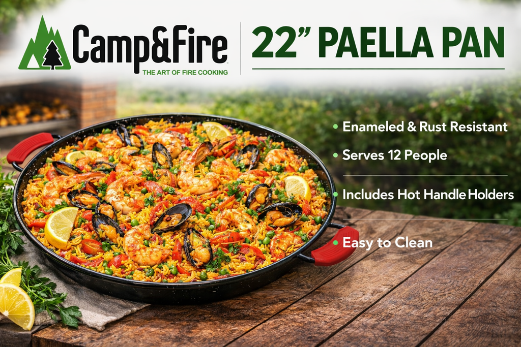Enamelled Paella Pan. Non-Stick Carbon Steel with Silicone Handles.