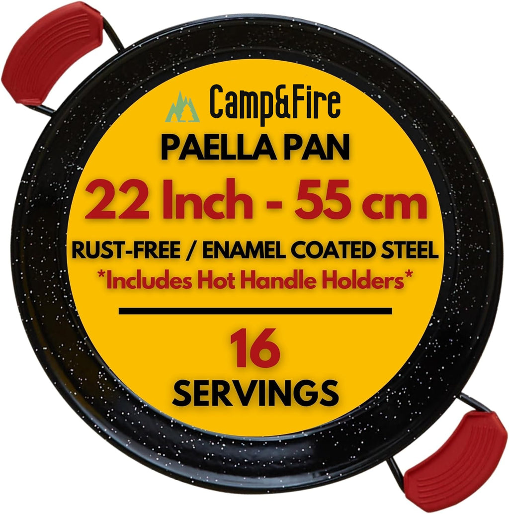 Paella Cooking Set. 16 Servings (55cm, 22") Paella Pan & Gas Burner & Tripod Stand Full Kit.