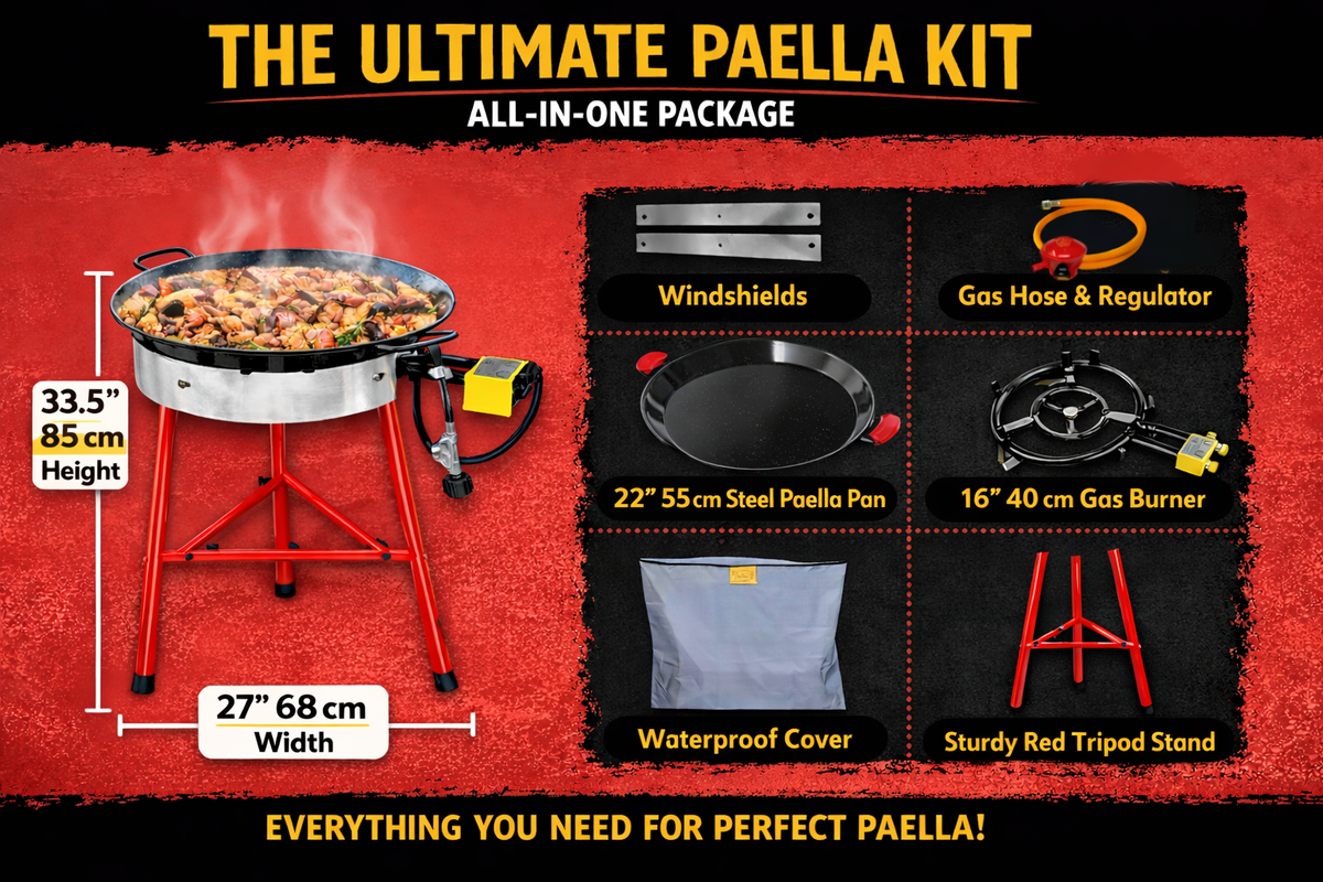 Camp&Fire 55cm Paella Cooking Set – 16 Servings, Gas Burner & Tripod Stand
