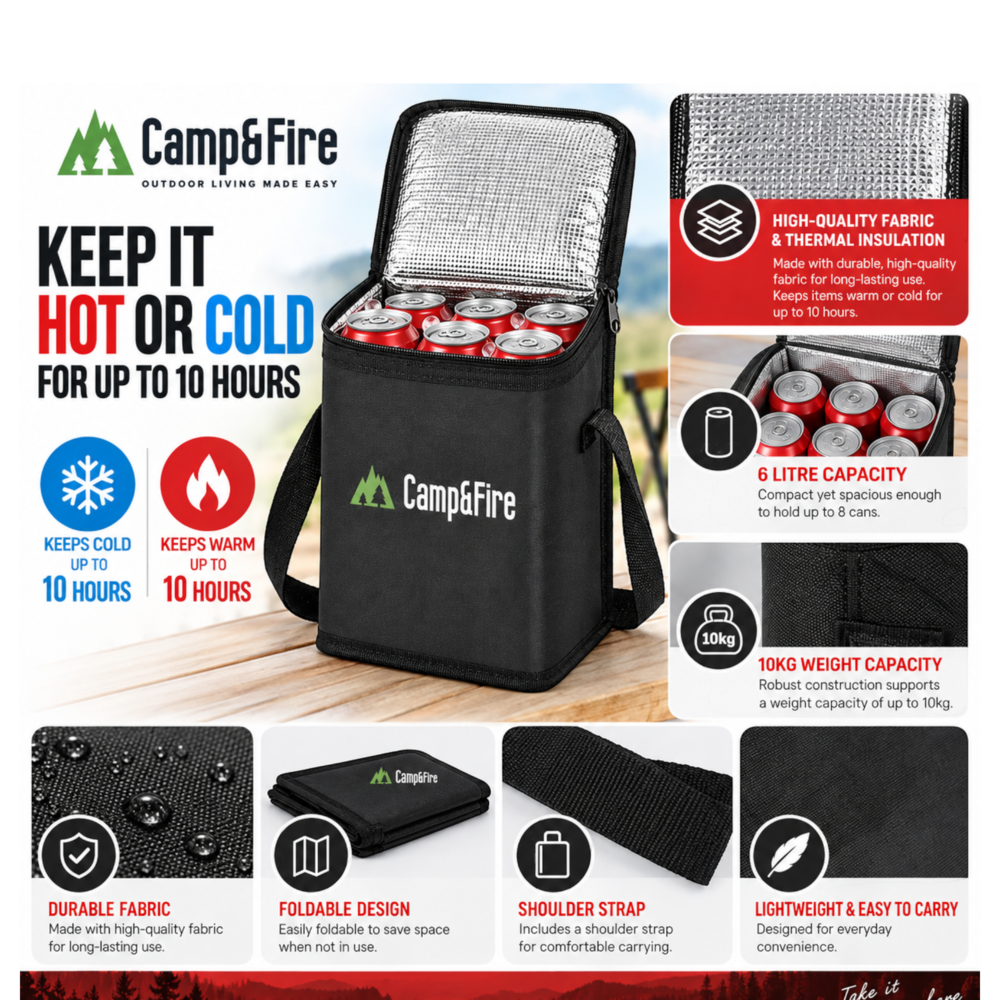 Camp&Fire 6L Insulated Lunch Bag – Thermal Cooler Bag with Zip Closure