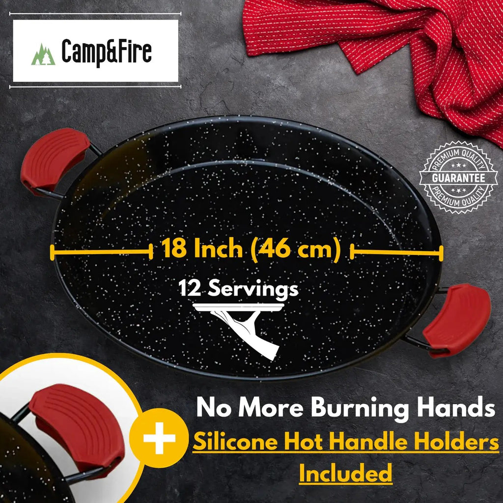 Enamelled Paella Pan. Non-Stick Carbon Steel with Silicone Handles.