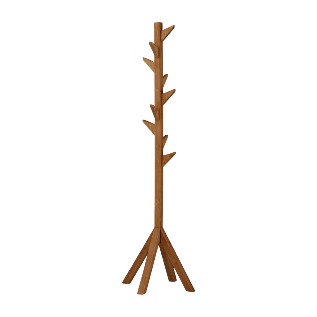 Coat Rack Stand - Oak. Freestanding Wooden Coat Hanger with 9 Hooks. Sturdy Coat Tree.