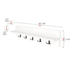 Wall Mounted Coat Rack with Shelf- White. 80cm Wooden Hanger. 5 Double Hooks.