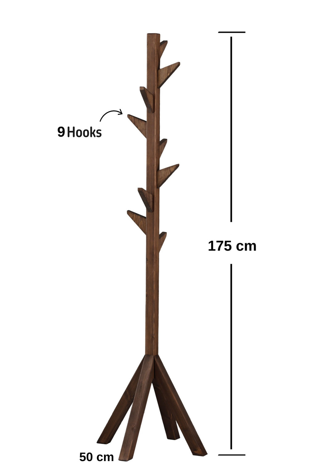 Coat Rack Stand - Walnut. Freestanding Wooden Coat Hanger with 9 Hooks. Sturdy Coat Tree.